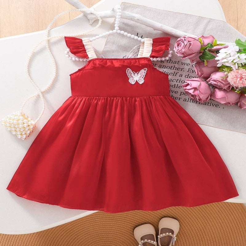 Baby Kid Girls Solid Color Butterfly Dresses Wholesale 25070827