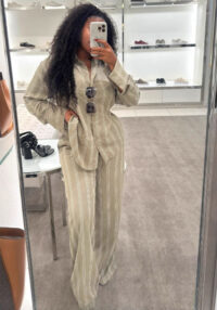 Plus-Size African Women Casual Turndown Collar Long-Sleeved Shirt and Casual Pants Two-Piece Set