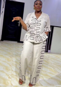 Plus Size African Women Two-Piece Turndown Collar Casual Shirt and Pants Two-Piece Set