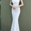 Summer Wedding White Sequins Sleeveless O-Neck Mermaid Bridal Dress