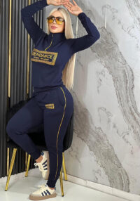 Women Autumn/Winter Shiny Casual Long-Sleeved Top and Pants Two-Piece Set