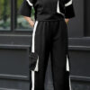 Women Casual Pocket Patchwork Top and Pant Two-Piece Set