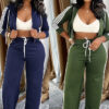 Women Casual Zipper Top and Pant Two Piece Set
