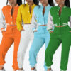 Women contrasting color baseball top and pant two-piece set
