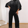 Women Fall Beaded Top and Casual Wide-Leg Pants Two-Piece Set