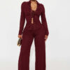 Women Fall Casual Turndown Collar Long-Sleeved Tie-Drawn Shirt and Pants Two-Piece Set