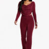 Women Fall Solid Casual Long-Sleeved Top and Pants Two-Piece Set