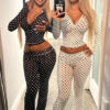 Women French Autumn/Winter Polka Dot Hooded Top and Color-Blocked Trousers Two-Piece Set