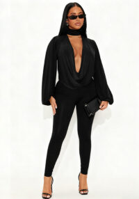 Women Halter Neck drop neck long-sleeved top and pants sexy two-piece set