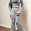 Women Letter Print Long-Sleeve Top and Pants Sporty Two-Piece Set
