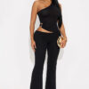 Women Metallic Solid Sexy Slash Shoulder Top and Pants Two-Piece Set