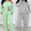 Women off-the-shoulder zippered casual long-sleeved top and wide-leg pants two-piece set
