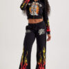 Women Printed Cropped Hoodies and Sweatpants Two-Piece Set