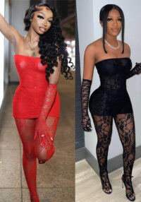 Women Sexy Lace Strapless Top Stockings Pants 2-piece Set