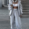 Women Solid Hoodies and Cuffed Pants Two-Piece Set