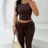 Women Summer Sleeveless Crop Top and Pants Two-Piece Set