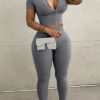Women Zipper Top and Pants Two-Piece Set