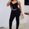 Women's Autumn Casual Solid Color Sleeveless Halter Neck Tight Fitting Pants Set