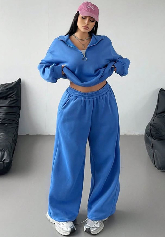 Women's Autumn Winter Casual Zipper Pullover Top Pants Set