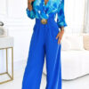 Women's Cross V-Neck Lantern Sleeve Top + Buckle Elastic Waist Wide-Leg Pants Set