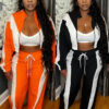 Women's Fashion Color Block Zipper Hoodie and Wide-Leg Drawstring Sport Pants Set