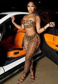 Women's fashion leopard print sexy strapless strap crop vest trousers two-piece set