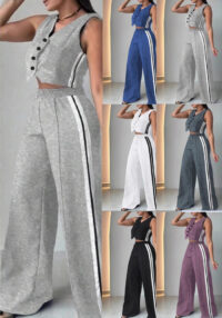 Women's Fashion Pocket Sleeveless Two Piece Pants Set