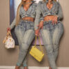 Women's Fashion Sexy Casual High Stretch Patchwork Washed Denim Two-Piece Pants Set