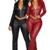 Women's Fashion Slim Fit Zipper Stretch Leather Casual Flared Pants Set