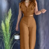 Women's Fashion Solid Button-Down Top Pants Two-Piece Set