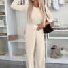 Women's Fashion Solid Color Round Neck Long Sleeve Casual Two Piece Pants Set