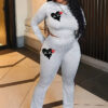 Women's Heart Print Long Sleeve Round Neck T-Shirt and Pants Set