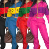 Women's Letter Print Color Block Patchwork Trench Hoodies Pants Set