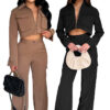Women's Long Sleeve Turndown Collar Zipper Top Cargo Pants Set
