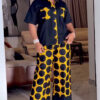 Women's Plus Size Polka Dot Turndown Collar African Pants Set