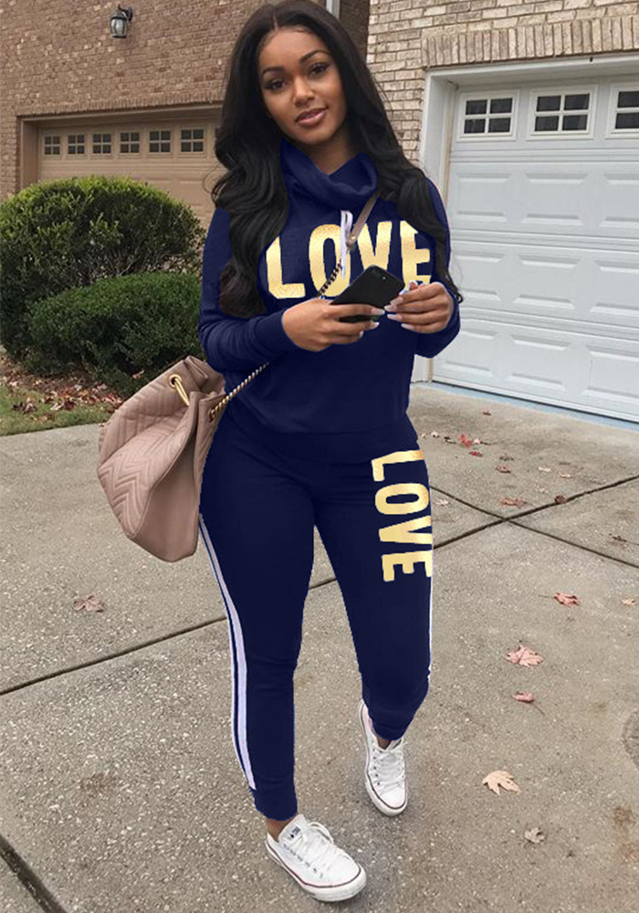 Women's Shiny Letter High-Neck Sportswear Set