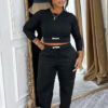 Women Autumn/Winter Casual Solid Top and Pant Two-Piece Set