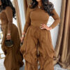 Women Autumn/Winter Long Sleeve Top and Layers Wide-Leg Pant Two-Piece Set