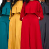 Women Autumn/Winter Round Neck Irregular Lantern Sleeve Top Wide Leg Pants Two-Piece Set