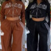 Women Casual Fleece-Lined Top and Pants Two-Piece Set
