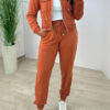 Women Casual Hooded Pocket Zipper Top + Lace-Up Jogger Pants Two-Piece Set