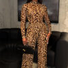 Women Casual Leopard Print Top and Pant Two-Piece Set