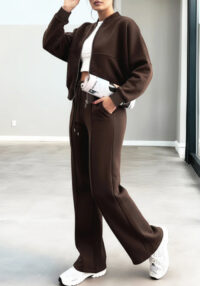 Women Casual Long-Sleeved Zipper Top and Pants Two-Piece Set