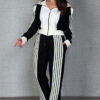 Women Color-Blocked Long-Sleeved Zipper Top and Pants Two-Piece Set