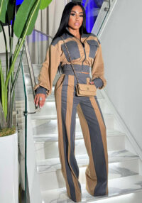 Women Denim Patchwork Pocket Long-Sleeved Top and Pants Two-Piece Set