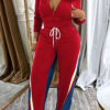 Women Elegant Zipper Long-Sleeved Top and Drawstring Pants Two-Piece Set