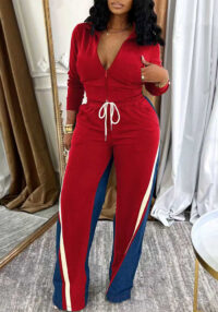 Women Elegant Zipper Long-Sleeved Top and Drawstring Pants Two-Piece Set
