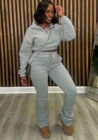 Women Fall and Winter Zipper Hoodies and Pants Sports Two Piece Set