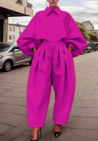 Women Irregular Long-Sleeved Top and Harem Pants Two-Piece Set