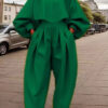 Women Irregular Long-Sleeved Top and Harem Pants Two-Piece Set